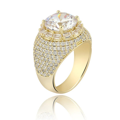 Men's Polka-Dot Iced Out Ring | Wide Band Round Zirconia Grid | Caratix