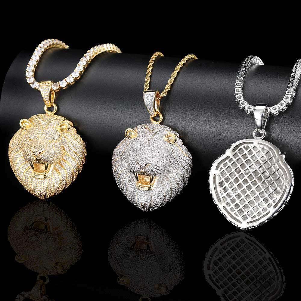Custom Full Lion Head Pendant Necklace with Zircon Stones and Gold Plating for Men | Caratix Jewelry - CaratixJewelry