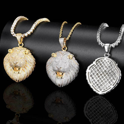 Custom Full Lion Head Pendant Necklace with Zircon Stones and Gold Plating for Men | Caratix Jewelry - CaratixJewelry
