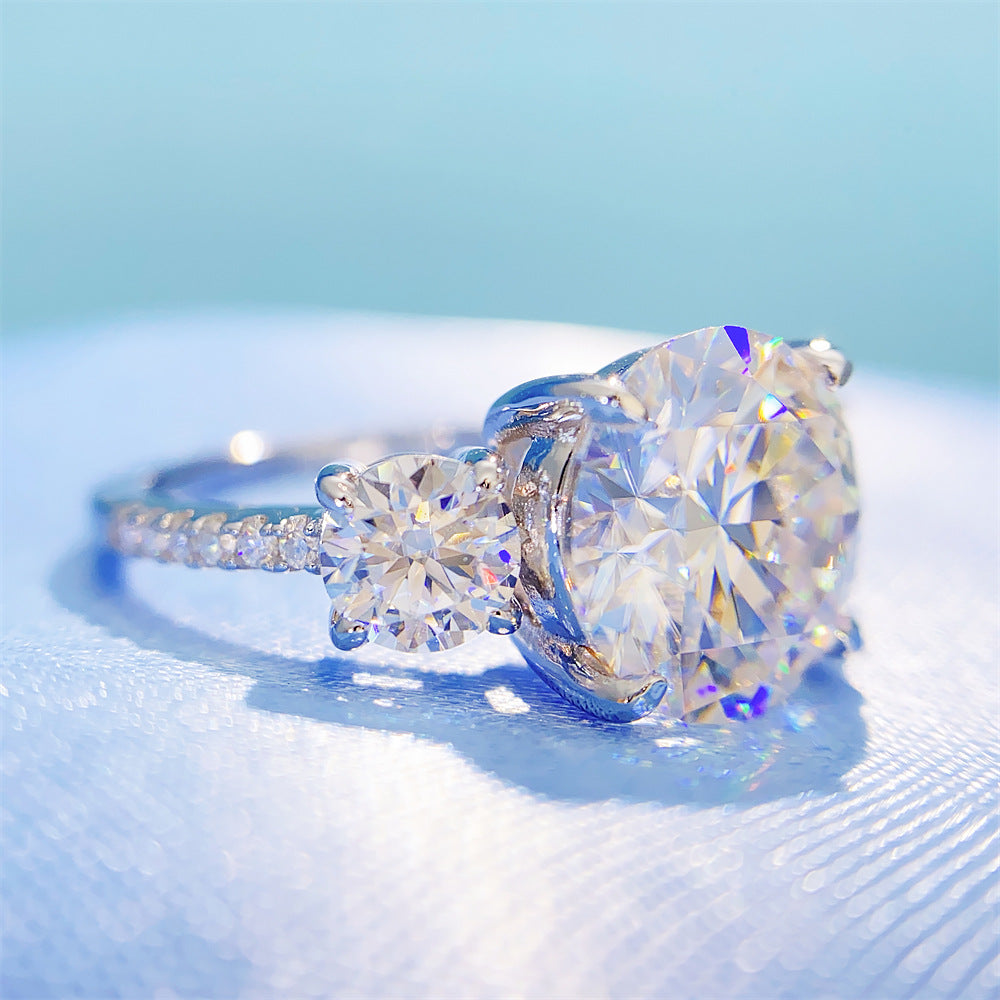 Large 4 Carat Moissanite Ring S925 Silver | 10mm D Color VVS1 Solitaire | Caratix