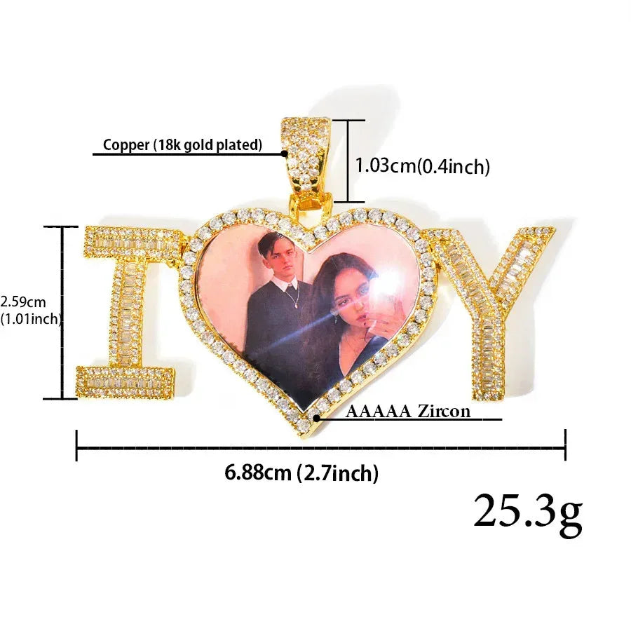 I Love U Heart Photo Pendant | Epoxy DIY Custom Picture Hip Hop Jewelry - CaratixJewelry