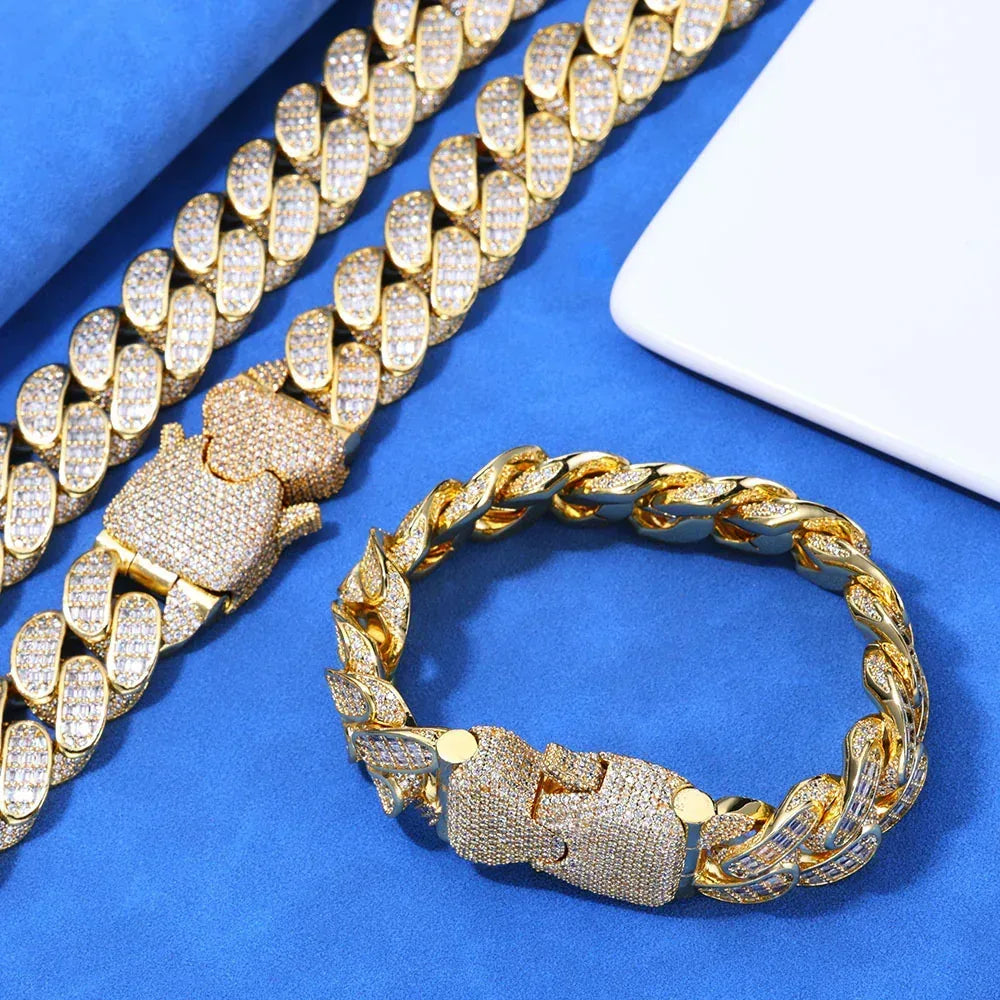 18mm Triple Row T Cut Zircon Cuban Chain Rapper Necklace - CaratixJewelry