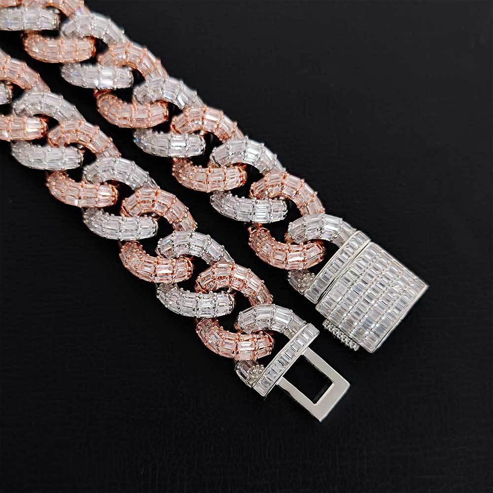 21mm Iced Out Cuban Link Chain Necklace Triple Row Zircon - CaratixJewelry