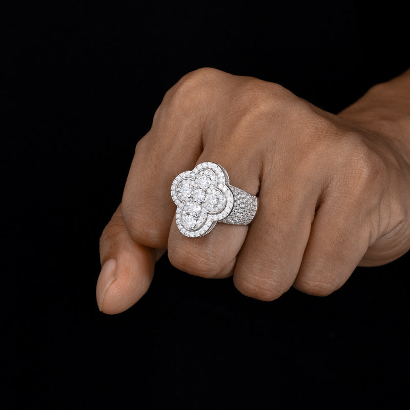 Men's S925 Sterling Silver Moissanite Cross Ring – Luxury Iced-Out Hip-Hop Statement Band