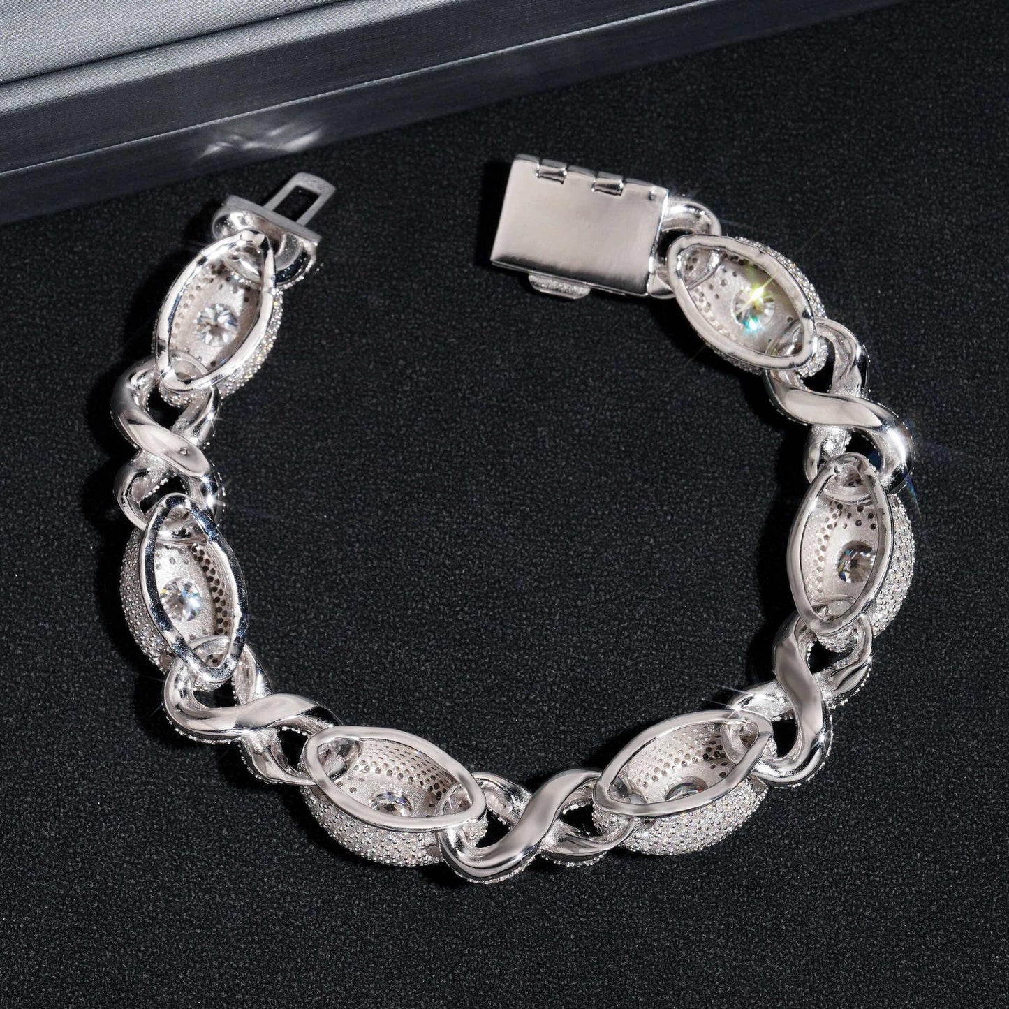 Iced-Out Eye Design Moissanite Cuban Link Bracelet – 925 Sterling Silver Hip Hop Men’s Streetwear Jewelry - CaratixJewelry