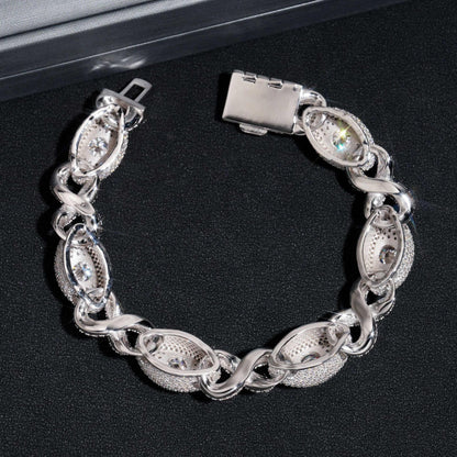 Iced-Out Eye Design Moissanite Cuban Link Bracelet – 925 Sterling Silver Hip Hop Men’s Streetwear Jewelry - CaratixJewelry