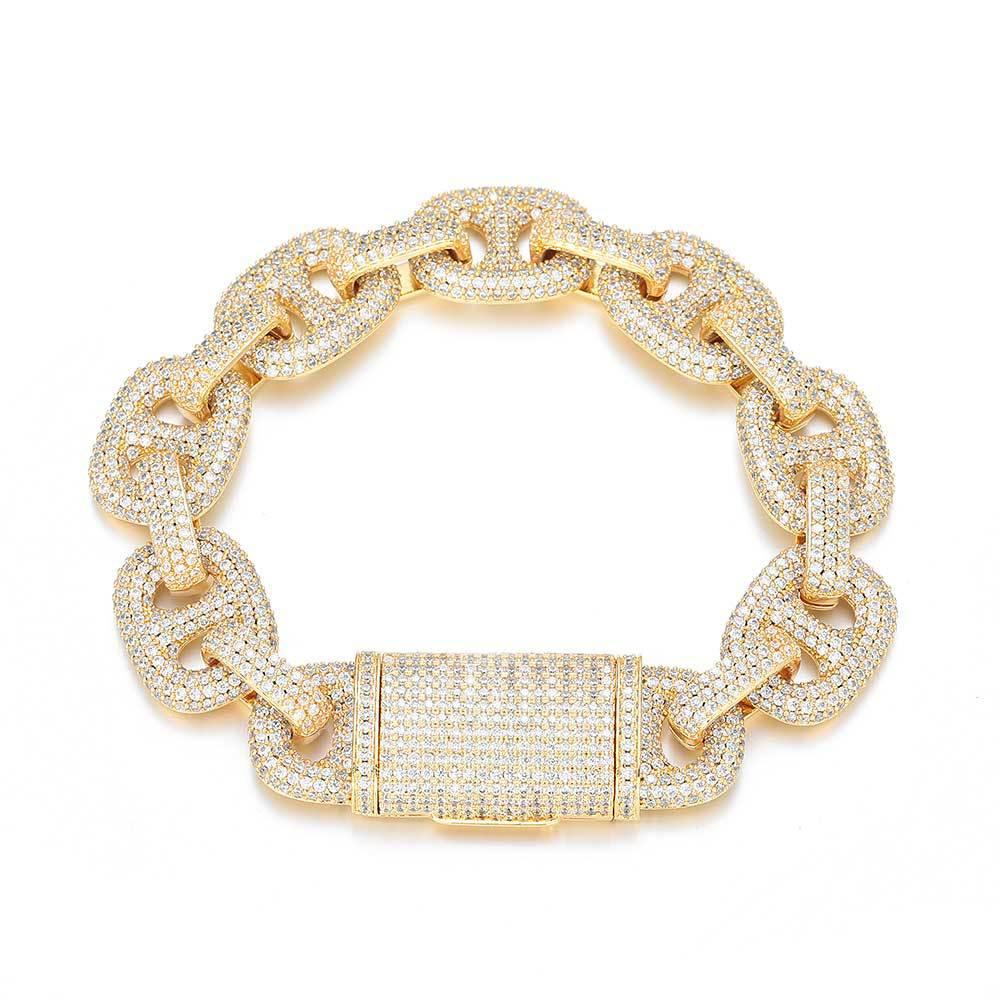 Hip Hop Jewelry 16mm S925 Silver Cuban Link Bracelet – CZ Pig Nose Chain, Trendy Men’s Fashion Accessory | Caratix Jewelry - CaratixJewelry