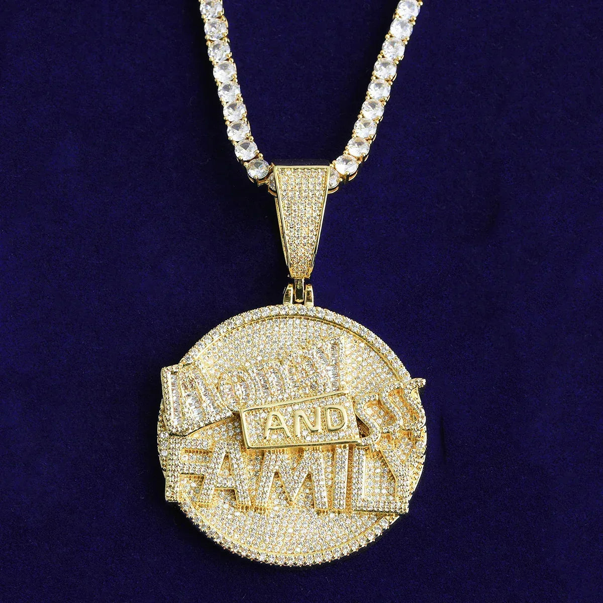 Iced Out "Money and Family" Pendant | Men's Real Copper CZ Necklace - CaratixJewelry