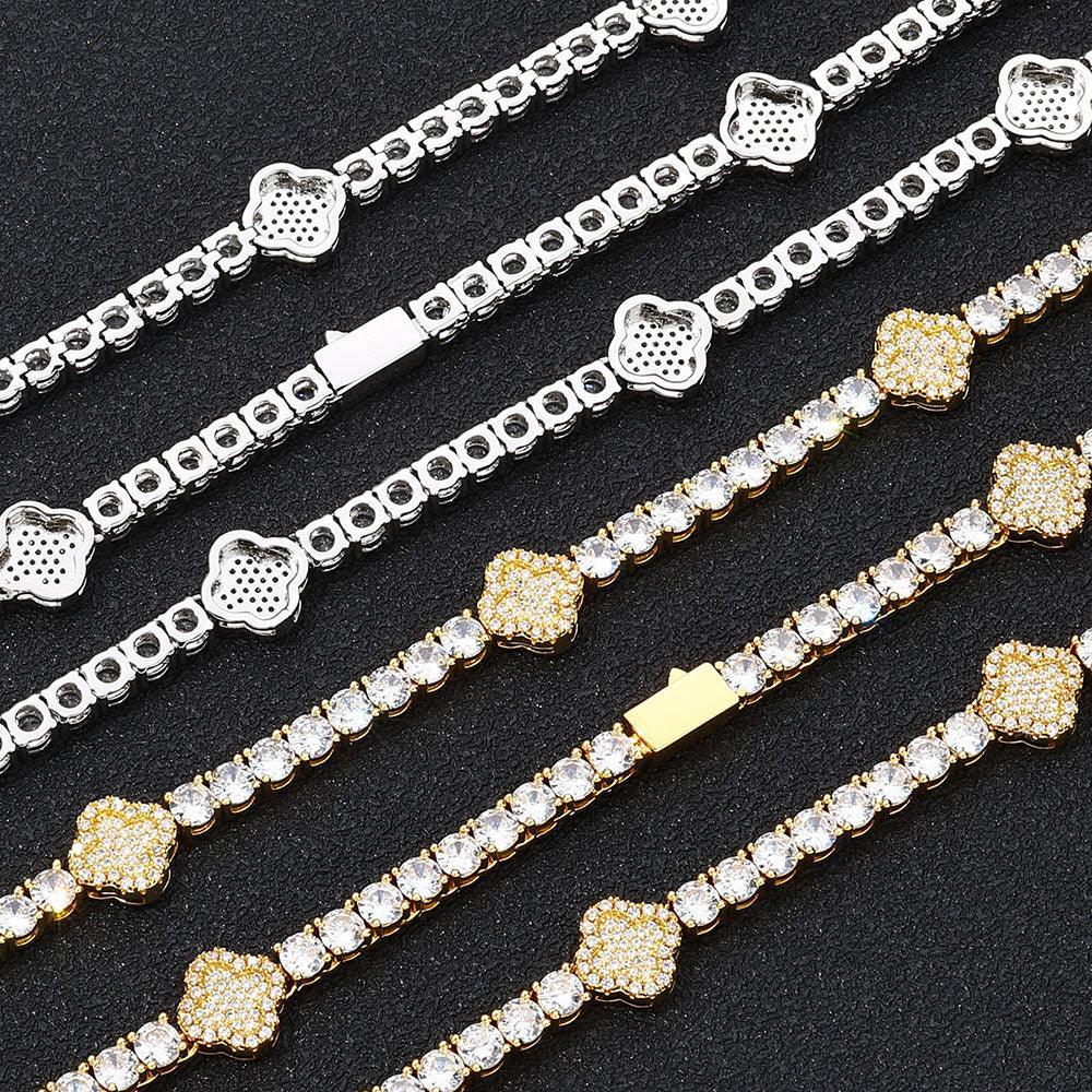Custom Iced Out Jewelry Clover Tennis Chain | Full Iced Necklace & Bracelet | Caratix - CaratixJewelry