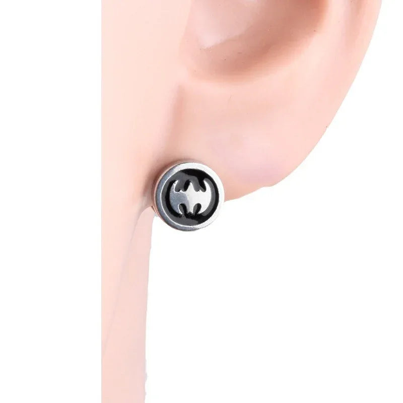 Mens Stainless Steel Barbell Stud Earrings - Star & Dumbbell