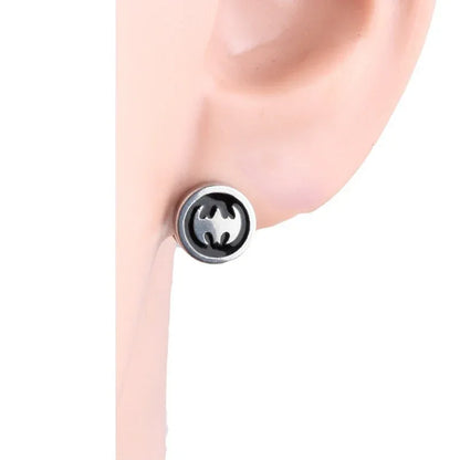 Mens Stainless Steel Barbell Stud Earrings - Star & Dumbbell