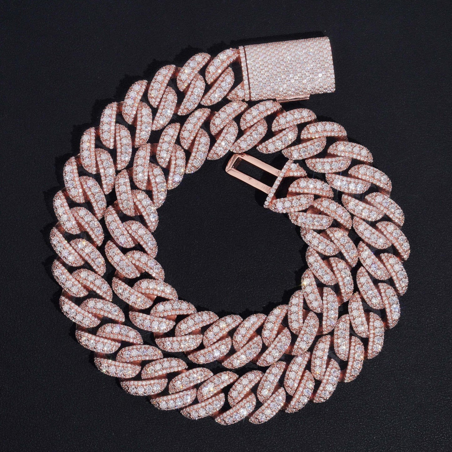 18mm Rose Gold Crescent Cuban Link Chain – Iced-Out Moissanite Hip Hop Men’s Necklace in 925 Sterling Silver - CaratixJewelry