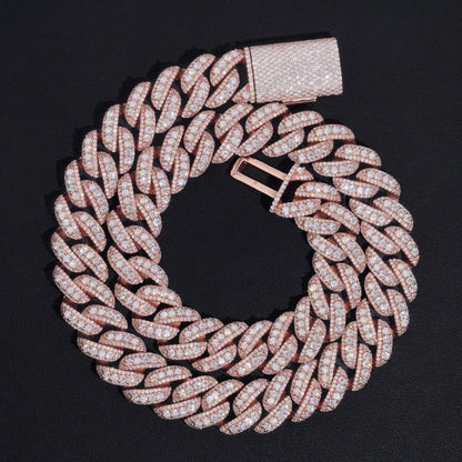 18mm Rose Gold Crescent Cuban Link Chain – Iced-Out Moissanite Hip Hop Men’s Necklace in 925 Sterling Silver - CaratixJewelry