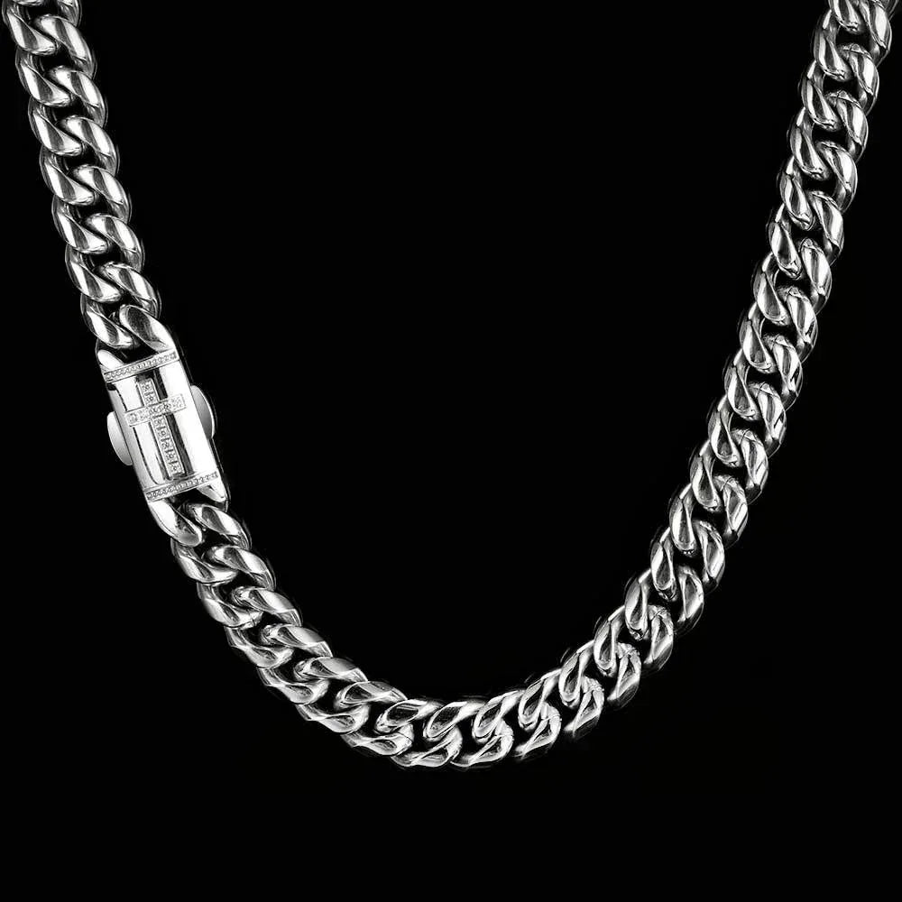 Miami Cuban Link Necklace Stainless Steel Micro-Paved Zircon with Spring Clasp | Caratix Jewelry - CaratixJewelry