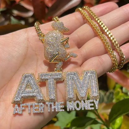 Iced Out "ATM" Money Machine Pendant | Women's Real Copper CZ Necklace - CaratixJewelry