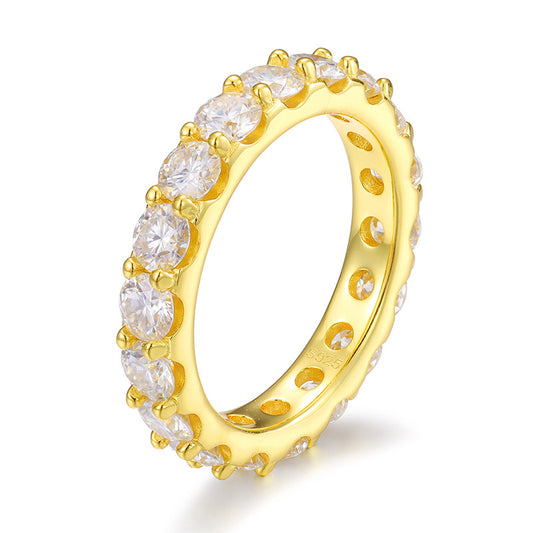 S925 Sterling Silver Single-Row 4.0mm Moissanite Ring – Premium Couple Eternity Band