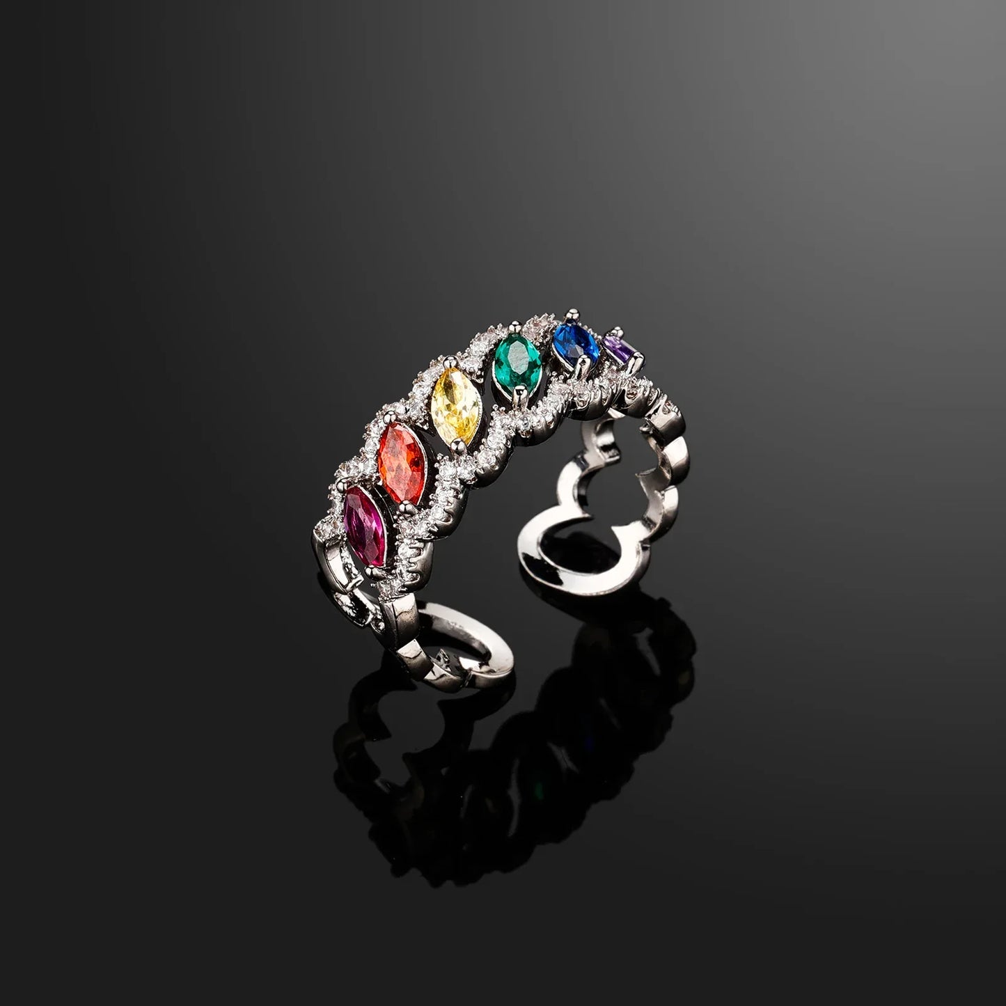 Vintage Marquise Cut Colorful Ring | Hollow-Out Retro Band | Caratix
