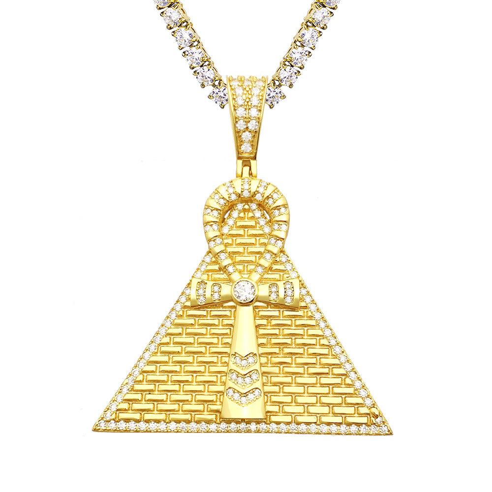 S925 Sterling Silver Moissanite Pyramid Pendant | Iced Out Egyptian Charm | Caratix
