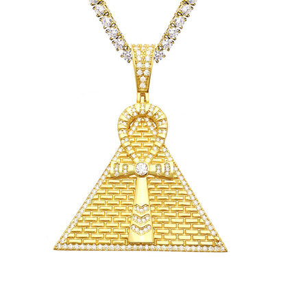 S925 Sterling Silver Moissanite Pyramid Pendant | Iced Out Egyptian Charm | Caratix