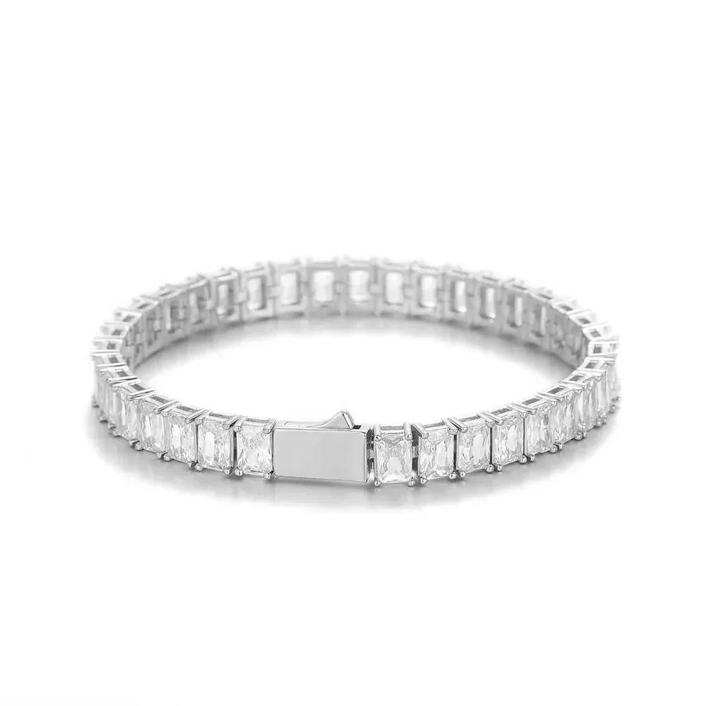 6mm Rectangle Zircon Tennis Chain Bracelet with Spring Clasp for Men | Caratix Jewelry - CaratixJewelry