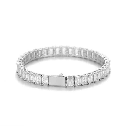 6mm Rectangle Zircon Tennis Chain Bracelet with Spring Clasp for Men | Caratix Jewelry - CaratixJewelry