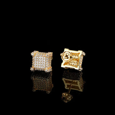 Square Zircon Stud Earrings with Spiral Ear Caps | Simple Hip Hop Jewelry | Caratix Jewelry - CaratixJewelry