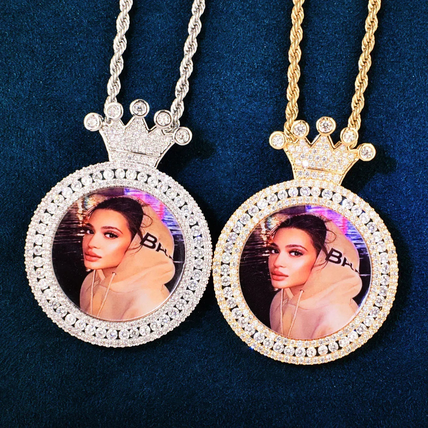 Crown Photo Frame Pendant | Iced Out CZ Custom Picture Hip Hop DIY Necklace - CaratixJewelry