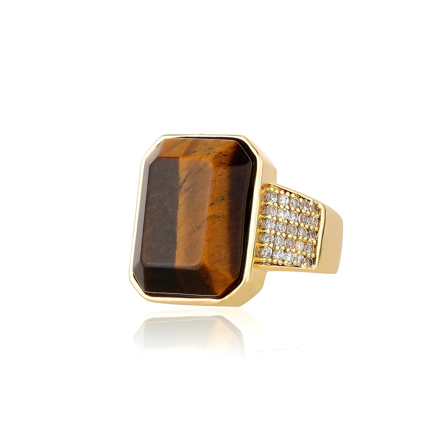 Natural Tiger's Eye Men's Ring | Solid Vintage Signet Band | Caratix