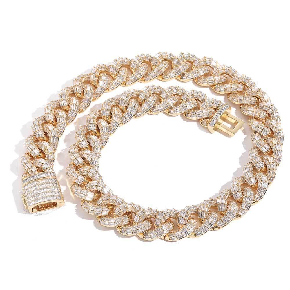 21mm Iced Out Cuban Link Chain Necklace Triple Row Zircon - CaratixJewelry