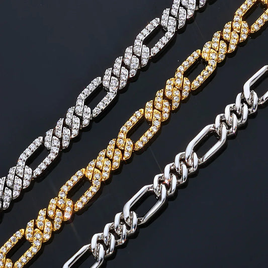 Custom 7mm 3-to-1 Iced Cuban Chain | Figaro Style - CaratixJewelry