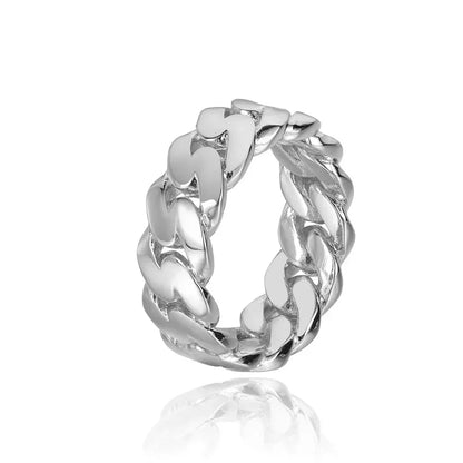 8mm Polished Cuban Link Ring with 18K Gold Plating for Men | Trendy Hip Hop Jewelry | Caratix Jewelry - CaratixJewelry