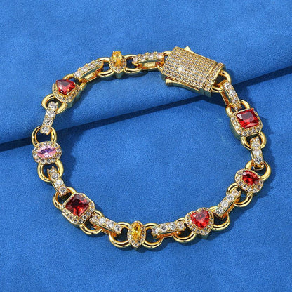 10mm Colorful Gemstone Bracelet Luxury Hip Hop Jewelry for Men | Caratix Jewelry - CaratixJewelry