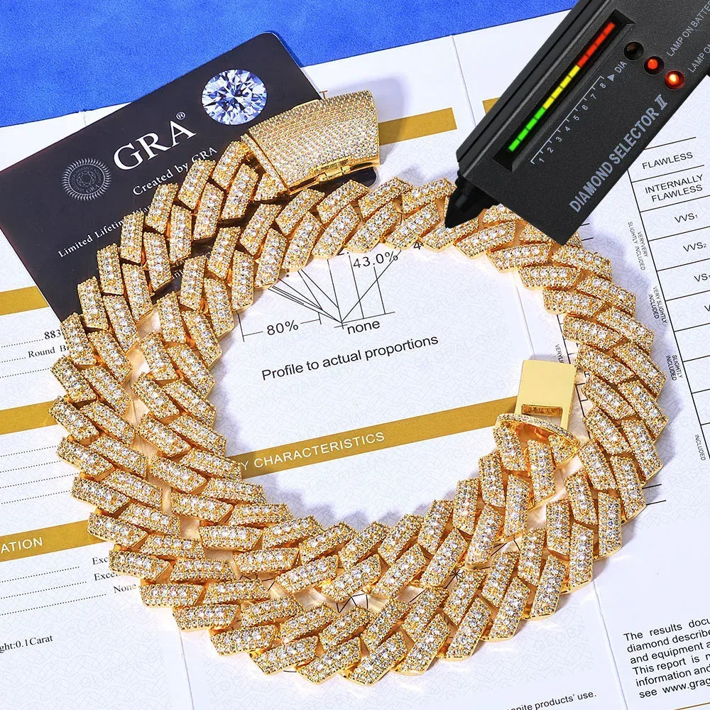 20mm -Cut Moissanite Cuban Link Chain – S925 Sterling Silver Iced-Out Hip Hop Men’s Bold Streetwear Necklace - CaratixJewelry