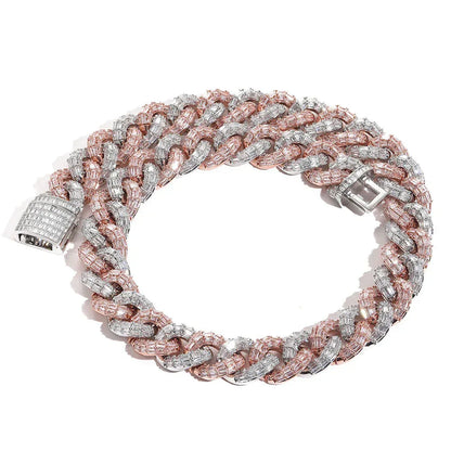 21mm Iced Out Cuban Link Chain Necklace Triple Row Zircon - CaratixJewelry