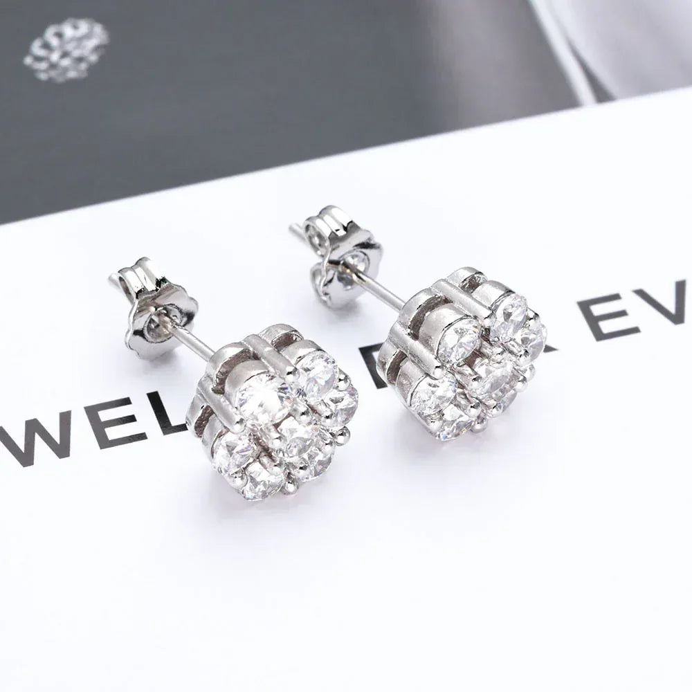 Moissanite Flower Stud Earrings for Men Iced Out Jewelry | Caratix Jewelry - CaratixJewelry