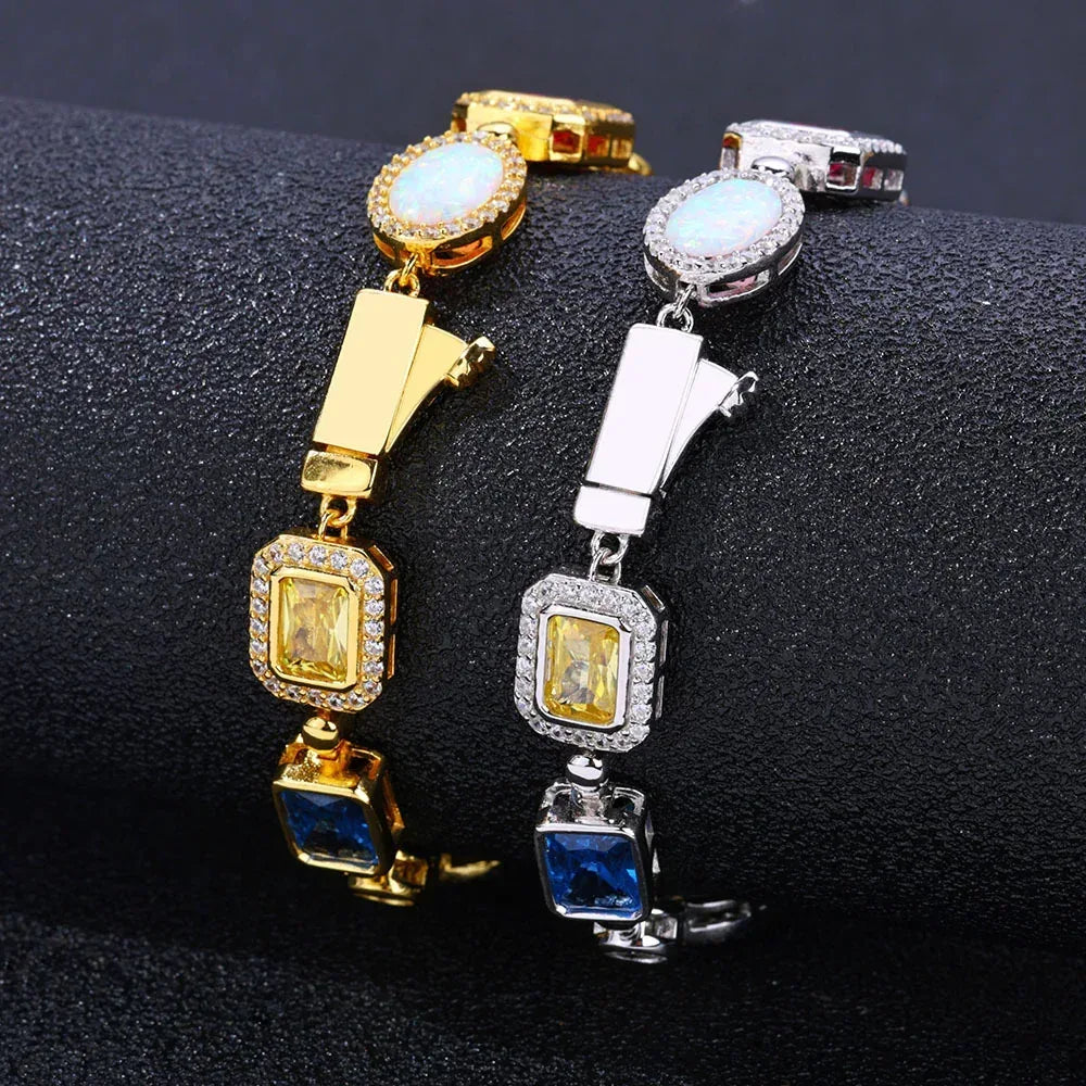 Colorful Gemstone Zircon Hip Hop Bracelet Rapper Iced Out Chain Style | Caratix Jewelry - CaratixJewelry