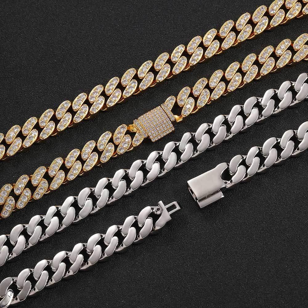 12mm Iced Out Cuban Chain Necklace Single Row Zircon - CaratixJewelry