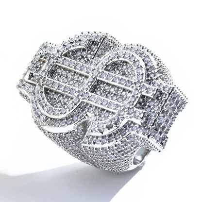 Dollar Sign Zircon Ring for Men | Trendy Hip Hop Jewelry | Customizable Jewelry | Caratix Jewelry - CaratixJewelry