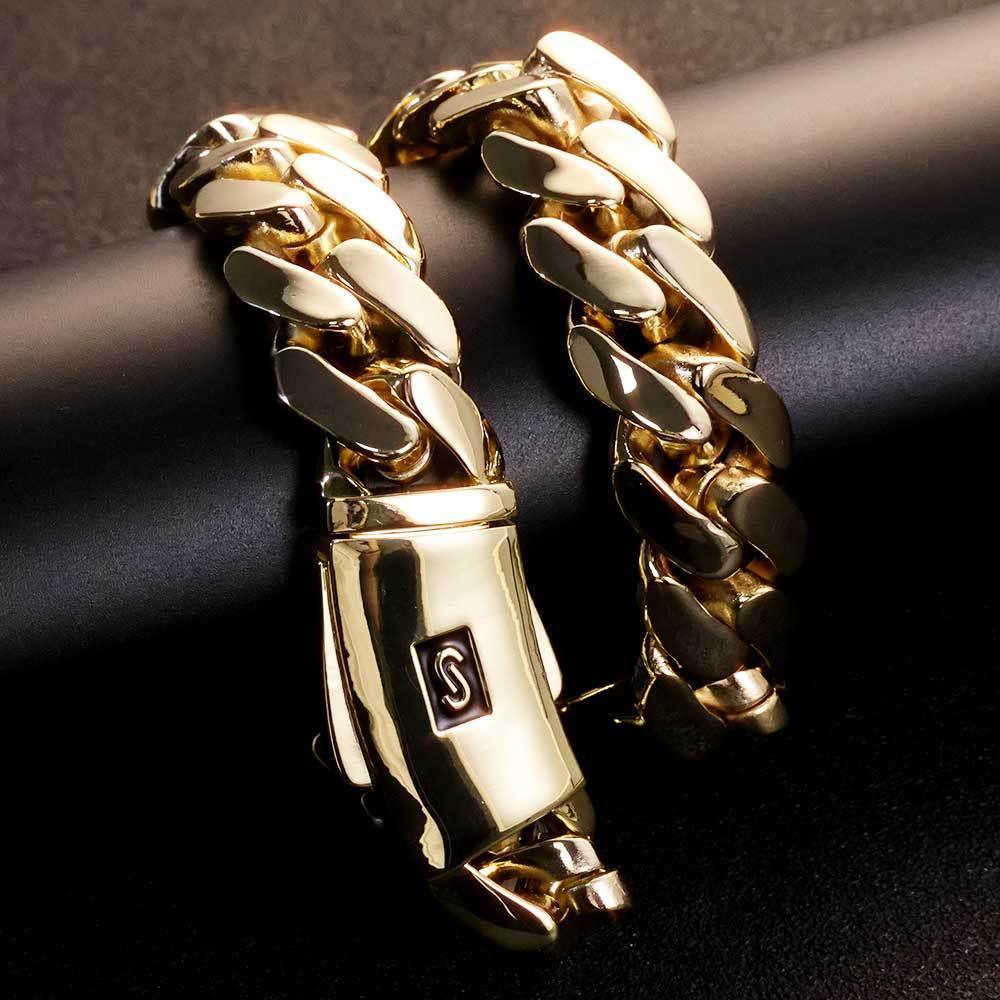 20mm Polished Cuban Link Necklace Gold Chain Rapper Style for Men | Caratix Jewelry - CaratixJewelry