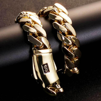 20mm Polished Cuban Link Necklace Gold Chain Rapper Style for Men | Caratix Jewelry - CaratixJewelry