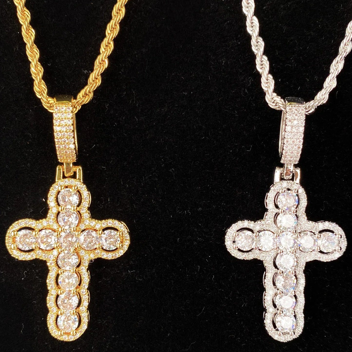 Iced Out Hollow Sphere Cross Pendant | Women's 3D Bubble Bead Necklace - CaratixJewelry