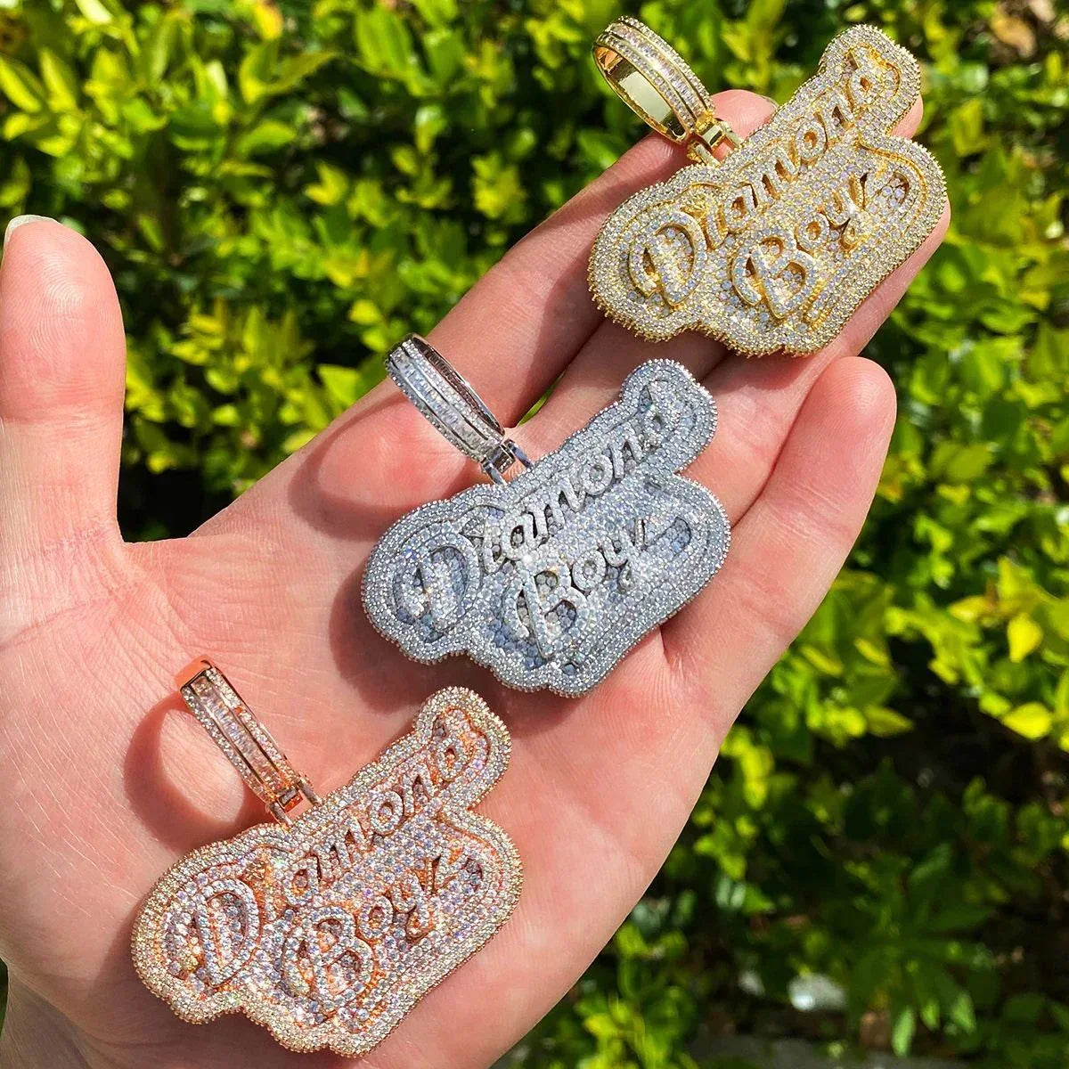 Iced Out " Boyz" Letter Pendant | Men's Real Copper CZ Necklace - CaratixJewelry