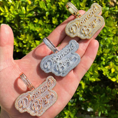 Iced Out " Boyz" Letter Pendant | Men's Real Copper CZ Necklace - CaratixJewelry
