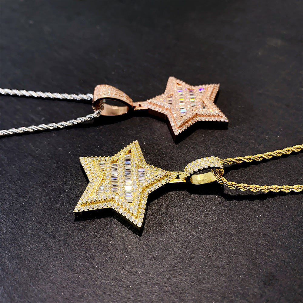 Iced Out Star Pendant | Men's Gold Plated Hip Hop Star Charm | Caratix
