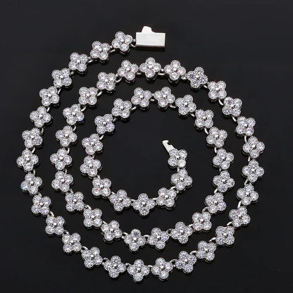 Custom 7mm Hip Hop Clover & Plum Flower Chain Necklace with Zircon Stones for Men | Caratix Jewelry - CaratixJewelry