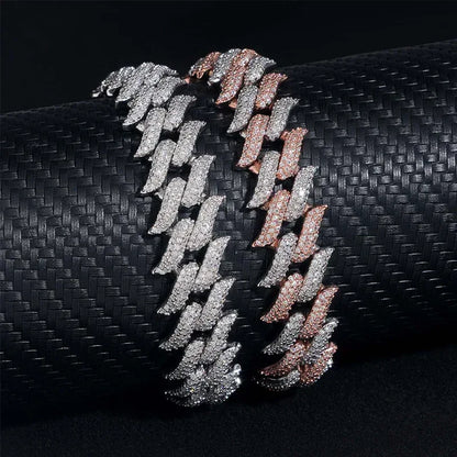 15mm Iced Out Cuban Link Bracelet with Moissanite | 3-Row Hip Hop Jewelry - CaratixJewelry