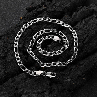 Stainless Steel Figaro Chain Necklace with Box Clasp Hip Hop Style for Men | Caratix Jewelry - CaratixJewelry