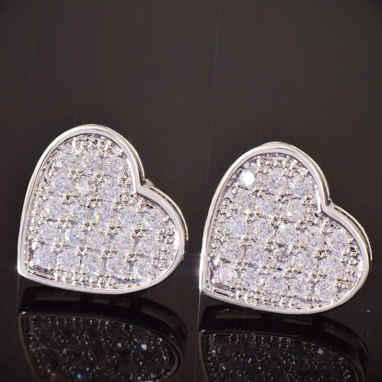 Iced Out Heart Shaped Stud Earrings with Zircon | Romantic Hip Hop Jewelry | Caratix Jewelry - CaratixJewelry