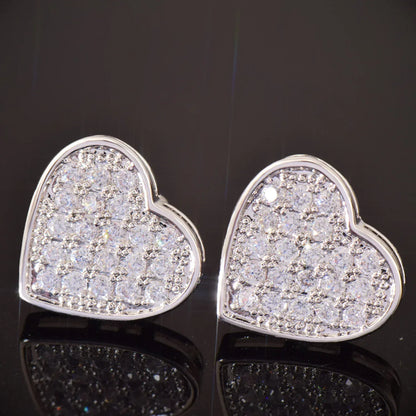 Iced Out Heart Shaped Stud Earrings with Zircon | Romantic Hip Hop Jewelry | Caratix Jewelry - CaratixJewelry
