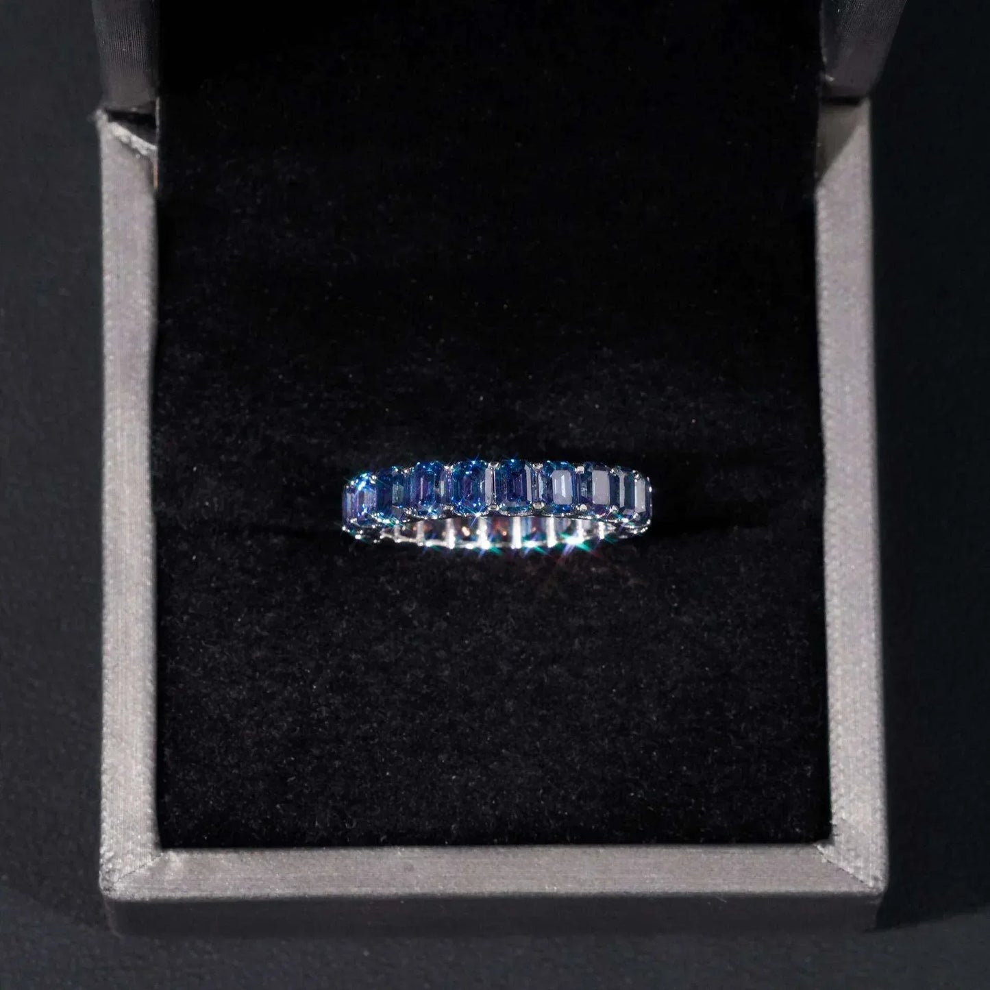 0.3ct Emerald-Cut Moissanite Ring | S925 Silver Unisex Colored Fashion Band - CaratixJewelry
